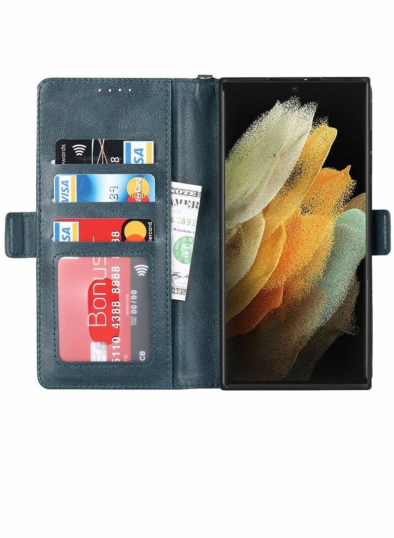 SYOSI Case for Samsung S22 Ultra PU Leather Wallet Flip Cover Protective case with Magnetic Buckle Lightweight and Skin Friendly Compatible Galaxy Navy Blue - Image 2