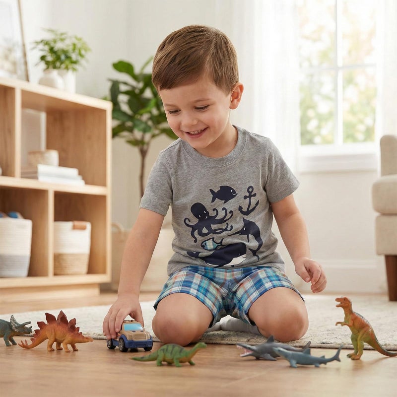 Bumeex Toddler Boy Summer Clothes,Grey Fish Short Sleeve T-Shirt and Shorts Outfit Set 5t - Image 3