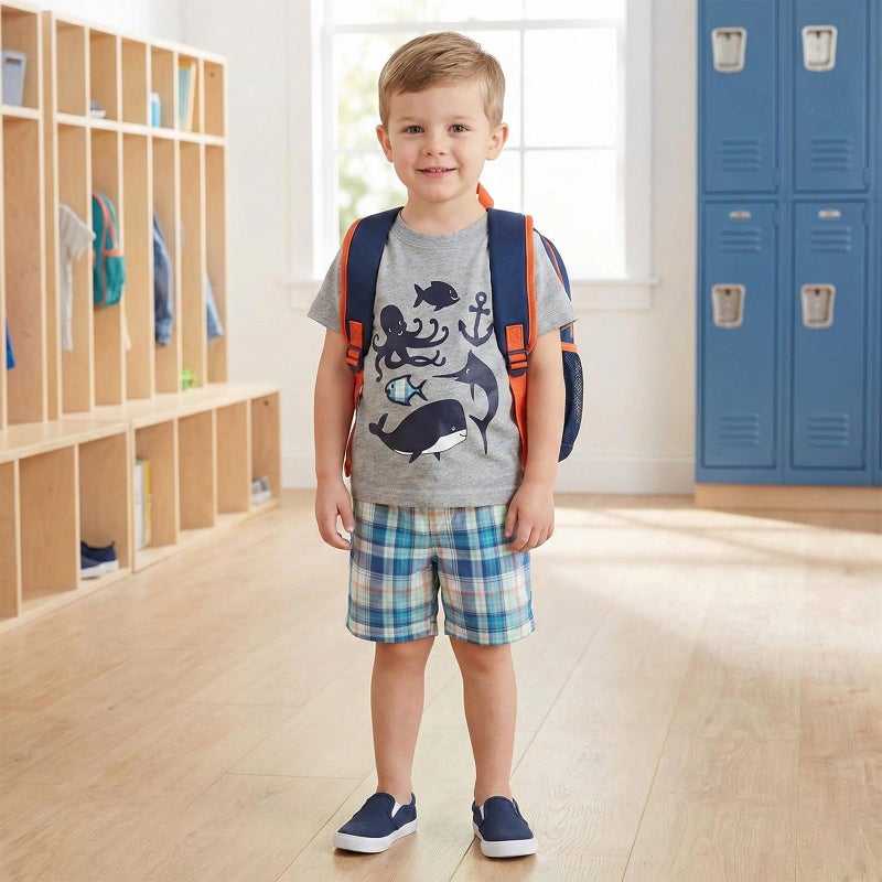 Bumeex Toddler Boy Summer Clothes,Grey Fish Short Sleeve T-Shirt and Shorts Outfit Set 5t - Image 4