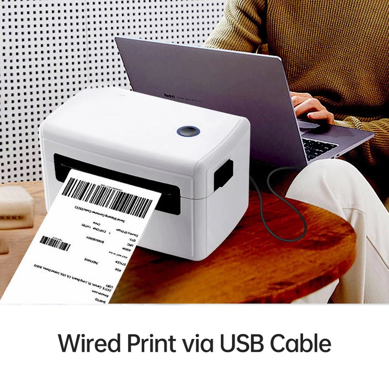 طابعة ملصقات الشحن عبر USB سطح المكتب بطريقة الطباعة الحرارية المباشرة واتصال سلكي، جهاز إنشاء الملصقات المتكامل يدعم رموز الشريط أحادية الأبعاد وثنائية الأبعاد وعرض ورقي يبلغ 230 مم للملصقات الشحن والشركات والمطابخ والمكتبات والمحلات السوبر ماركت - Image 5