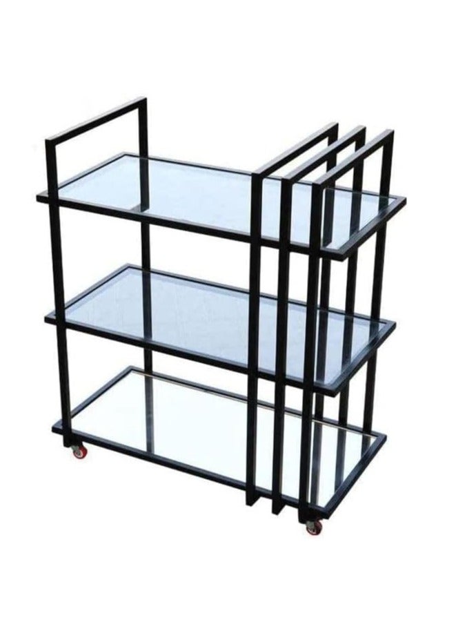 HOME TASTE TOMSUN Modern Kitchen Serving Cart - 1.3 Cm Metal Frame with Clear Glass Shelves, Black Metal + Clear Glass, 80 X 40 X 90 Cm  - Image 4