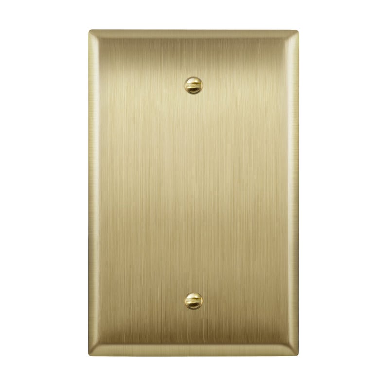 LIDER Blank Metal Wall Plate, Stainless Steel Blank Outlet Cover, Corrosion Resistant, Mid-Size 1-Gang 4.88" x 3.11", 201 Stainless Steel, LMWP-01M-BB, Brushed Brass - Image 1