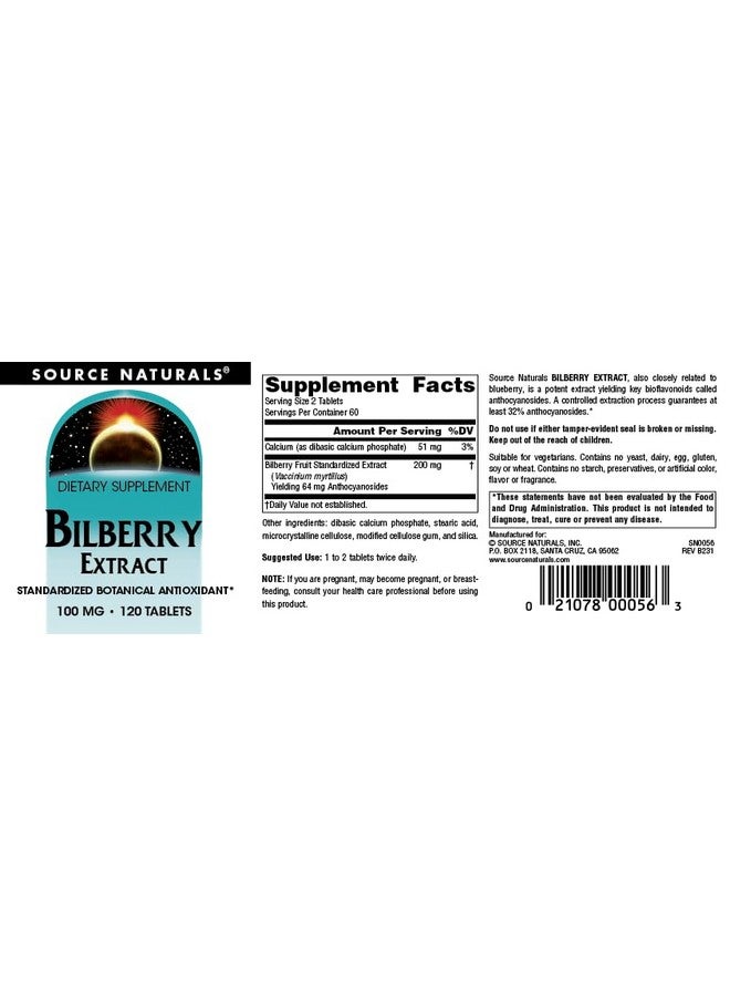 Source Naturals Bilberry Extract Standardized Botanical Antioxidant - 100 mg, 120 Tablets - Image 4