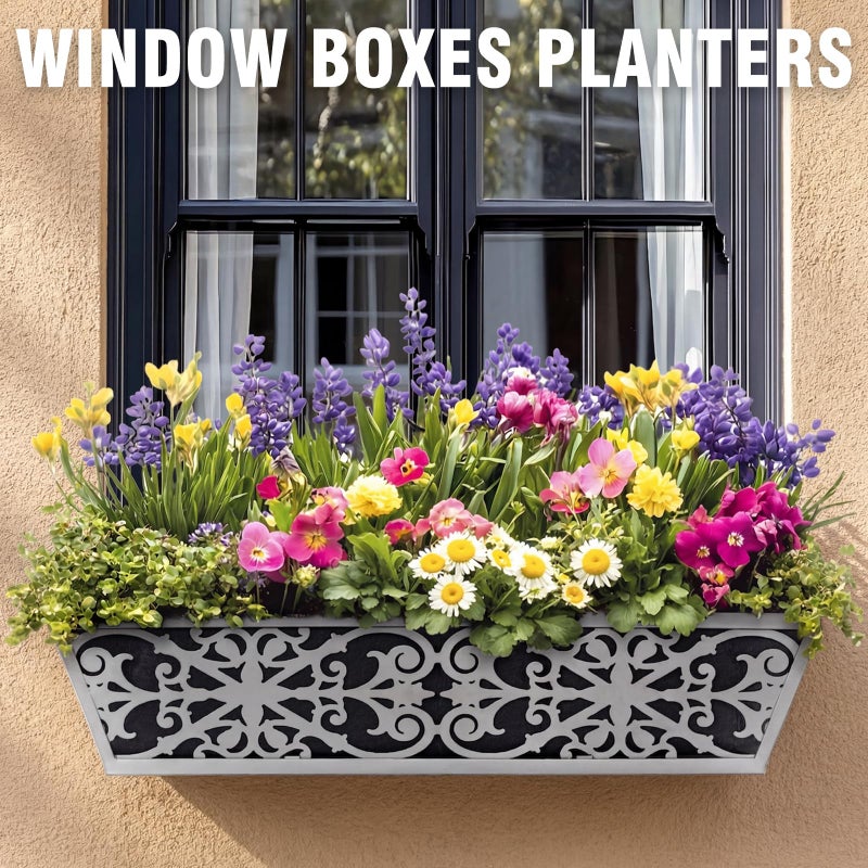 Karlliu 2 Pack 24 Inch Window Boxes Planter for Outdoor Plants Deck Railing Planters Box with Adjustable Brackets for Porch Fence Balcony Hanging Flower Baskets with Non-Woven Fabric Liner for Garden Decor - Image 4