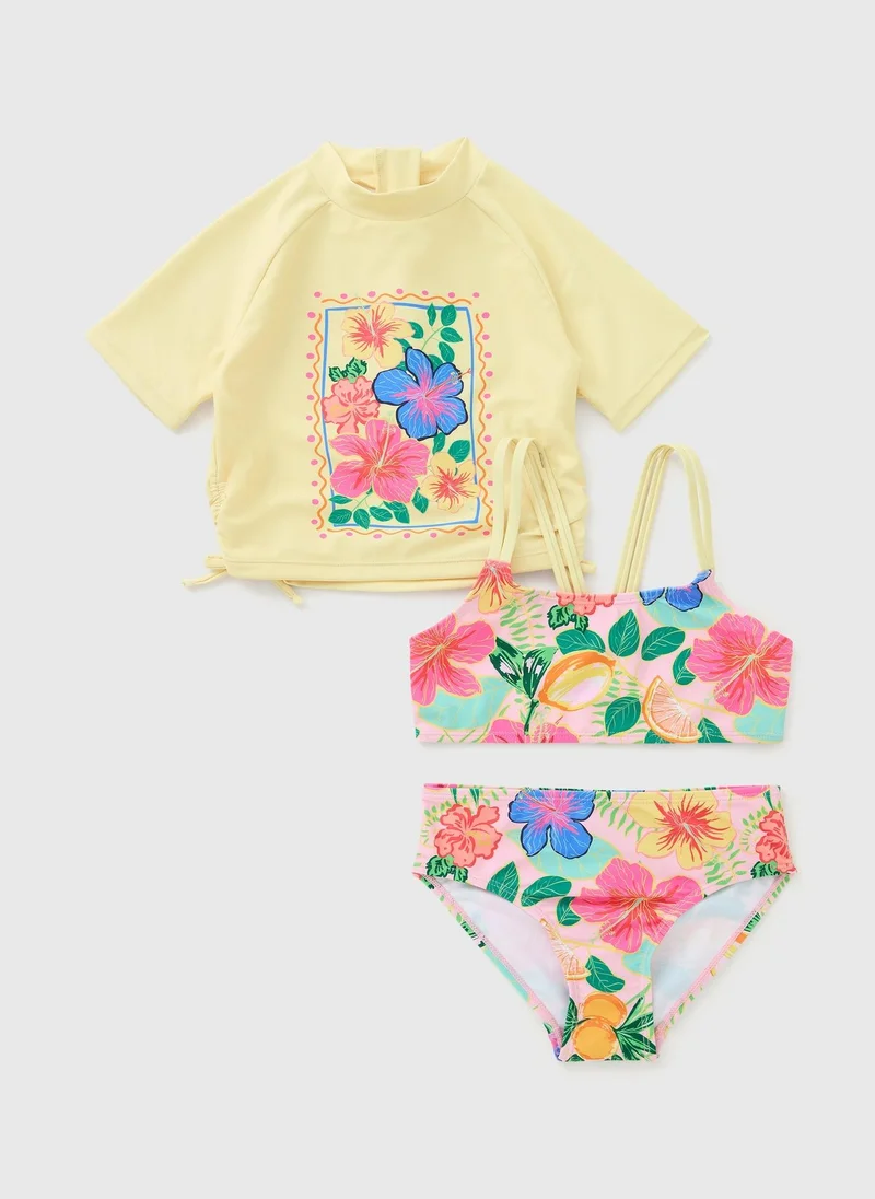 ماتلان 3 Piece Girls Yellow Hibiscus Flower Swim Set