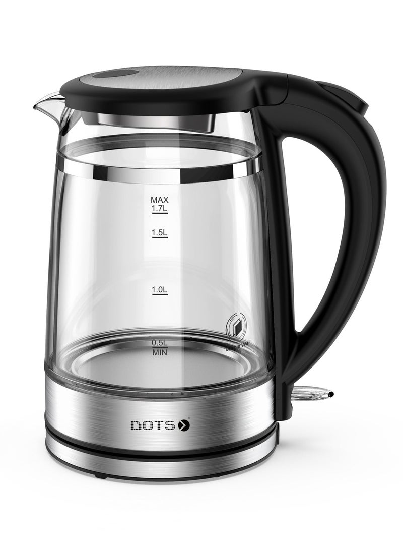 Dots 1.7 litre glass electric hot water kettle 2200W fast boiling hot water kettle, high boron glass, 360° rotatable base, triple thermostat with indicator light around the heating element - Image 2