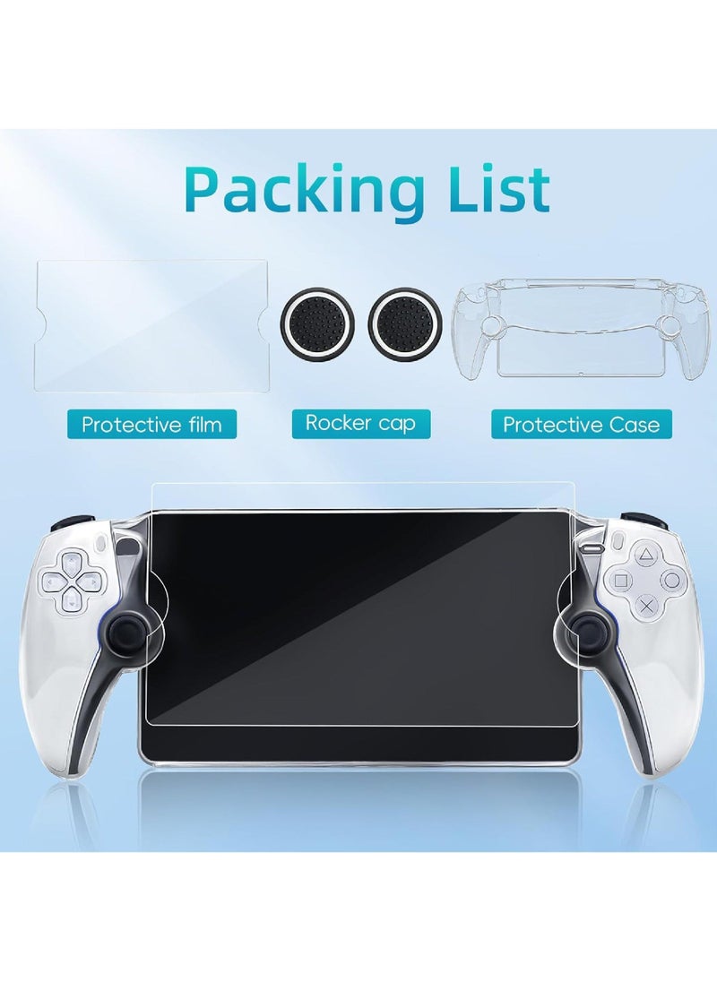 PC Case for PlayStation Portal Remote Player 3-In-1 Set with Hard PC Case Tempered Film Thumb Cap for PS5 Playstatiofn Portal Accessory Kit