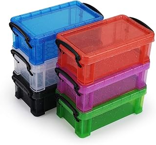 BTSKY 6 Colors Small Plastic Storage Box with Locking Lid Clear Plastic Organizer and Assorted Color Boxes Hold Crafts, - Image 1