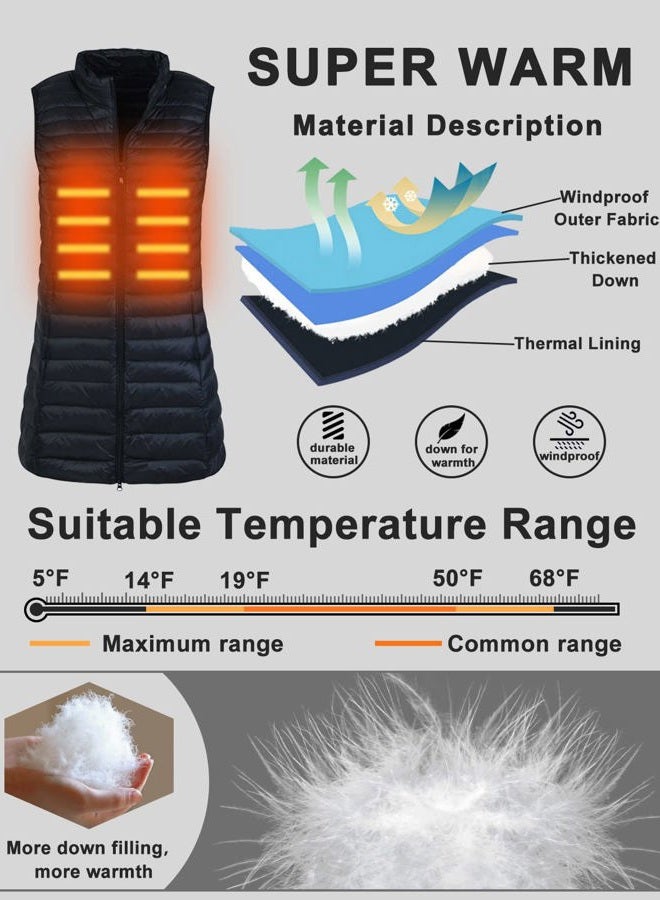 FlyGulls Long Down Vest for Women Lightweight Sleeveless Puffer Down Jacket for Winter, Black, XL - Image 4