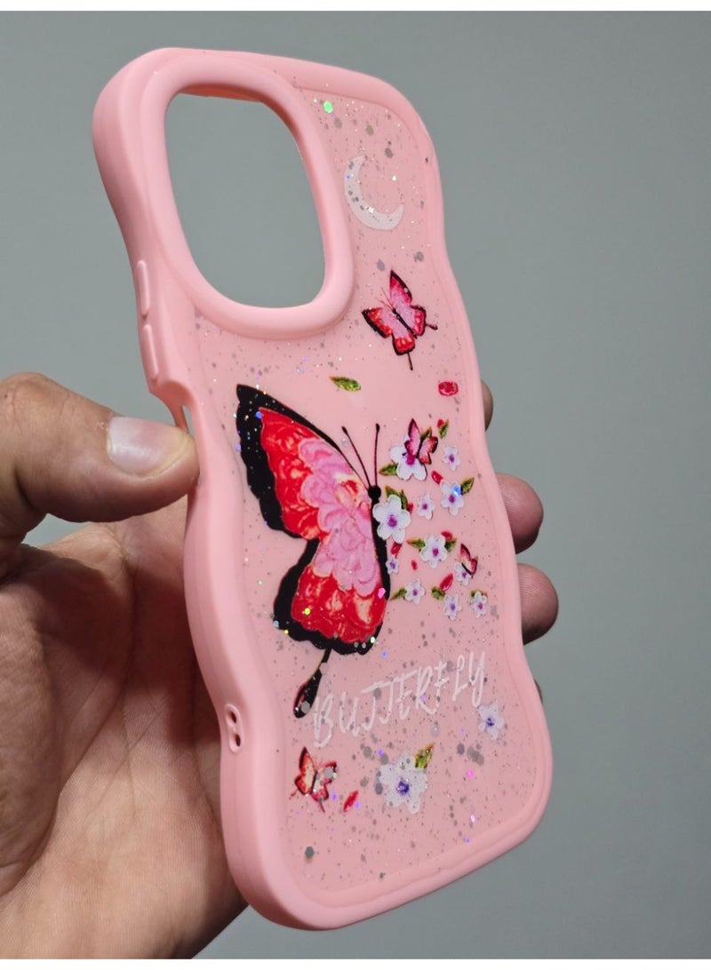 غطاء خلفي مطبوع عليه فراشه و مكتوب عليه Butterfly متوافق  مع هاتف شاومي ريدمي 13C - Image 2