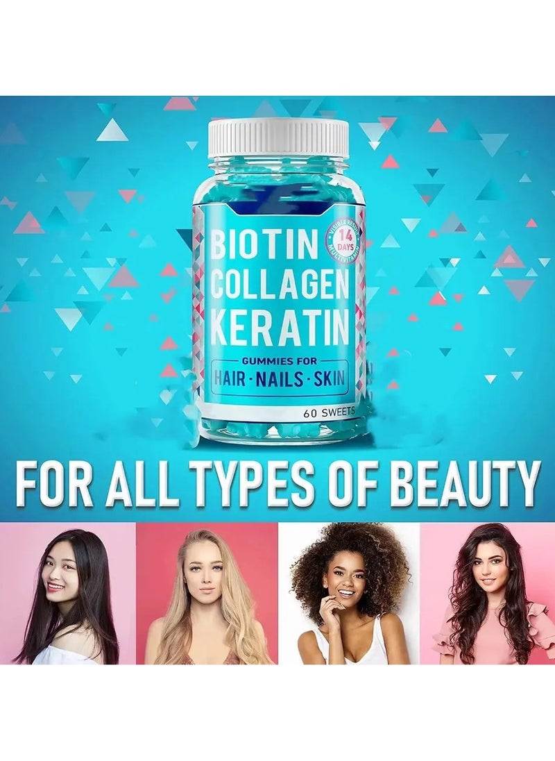 Ocean Biotin Collagen Keratin Gummies for Hair, Nails and Skin, Hair Regrowth Vitamin, Skin Nail Biotin Collagen Gummies, Promotes Smooth Skin and Replenishes Lost Collagen, 60 Sweets  - Image 4