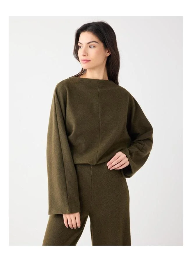Jimmy Key Khaki Melange Comfortable Fit Batwing Sleeve Soft-Texture Sweatshirt.
