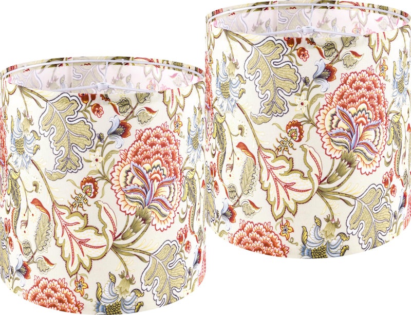 GO&SO Set of 2 Small Tall Lamp Shades, 10" Top X 10" Bottom X 10" High Drum Lamp Shade Printing Flowers Plants -Lampshades for Floor Lamps,Table Lamp, Modern Lamp Shade Replacement, Assembly Required - Image 1
