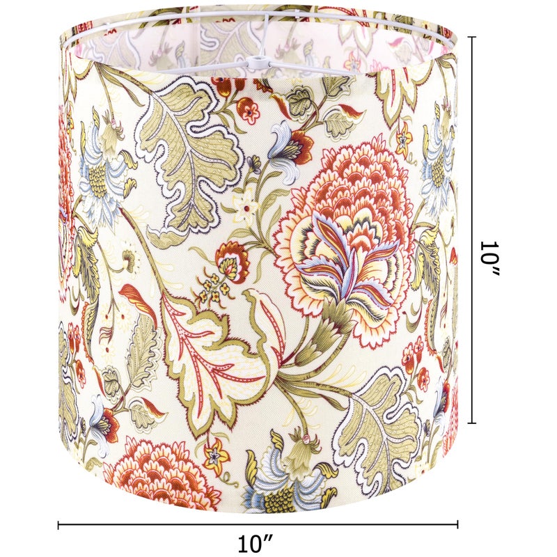 GO&SO Set of 2 Small Tall Lamp Shades, 10" Top X 10" Bottom X 10" High Drum Lamp Shade Printing Flowers Plants -Lampshades for Floor Lamps,Table Lamp, Modern Lamp Shade Replacement, Assembly Required - Image 2