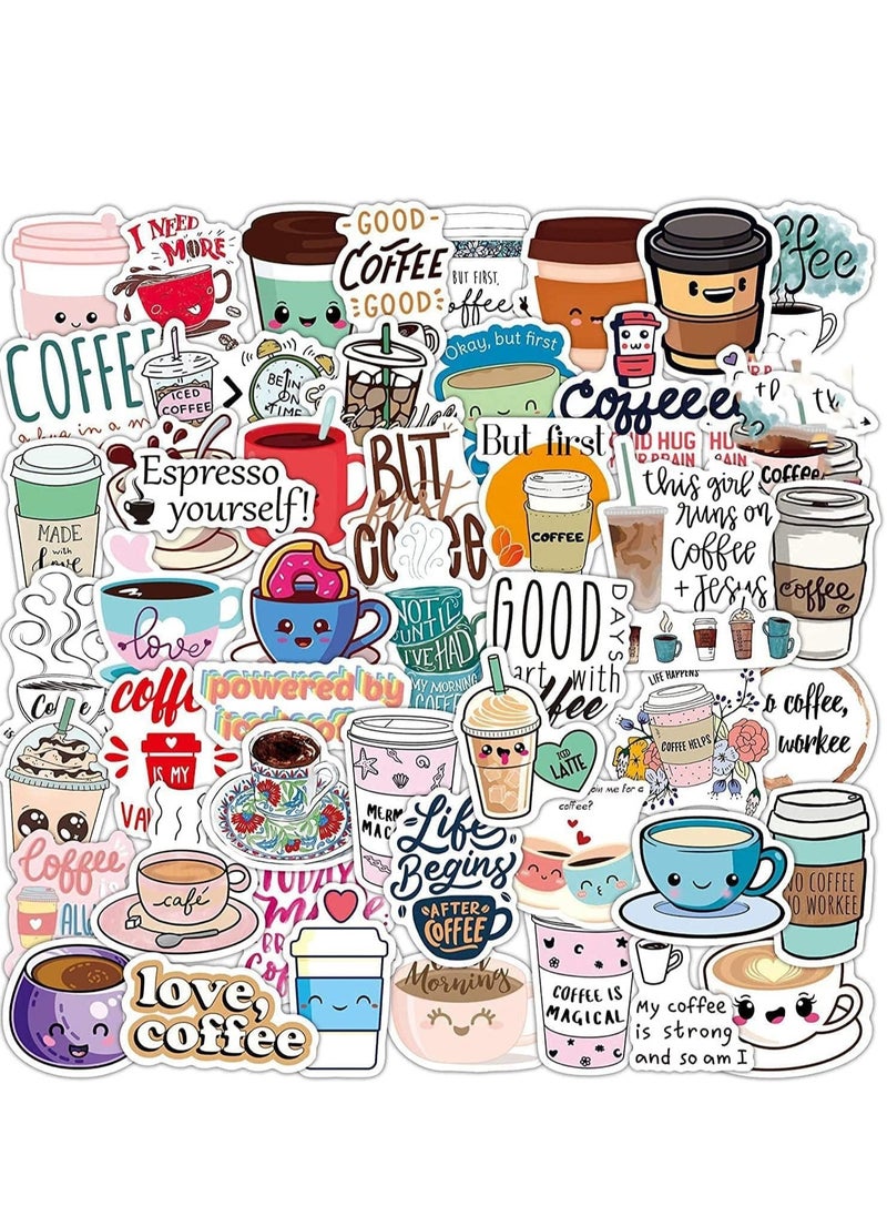 Generic 50 Packs Coffee Stickers Water Bottles Laptop Car Hydroflasks Phone Motorcycle Guitar Skateboard Computer Coffee Cup Vinyl Sticker Waterproof Cute Aesthetic Trendy Decals for Teens Boys Girls Adults  - Image 1