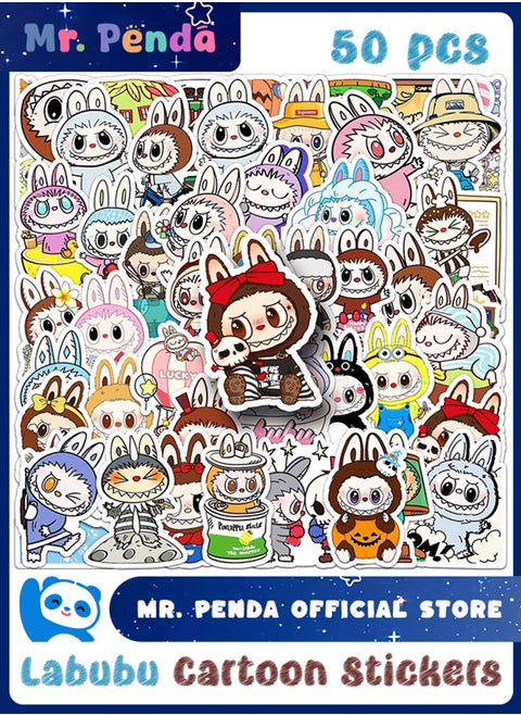 50 Pcs Labubu Cartoon Stickers for Teen Water Bottle, Cool Terror Labubu, Waterproof, Vinyl Decal for Kids Adult Girl Laptop, Skateboard, Phone, Guitar, Travel, Case, Bike Decoration