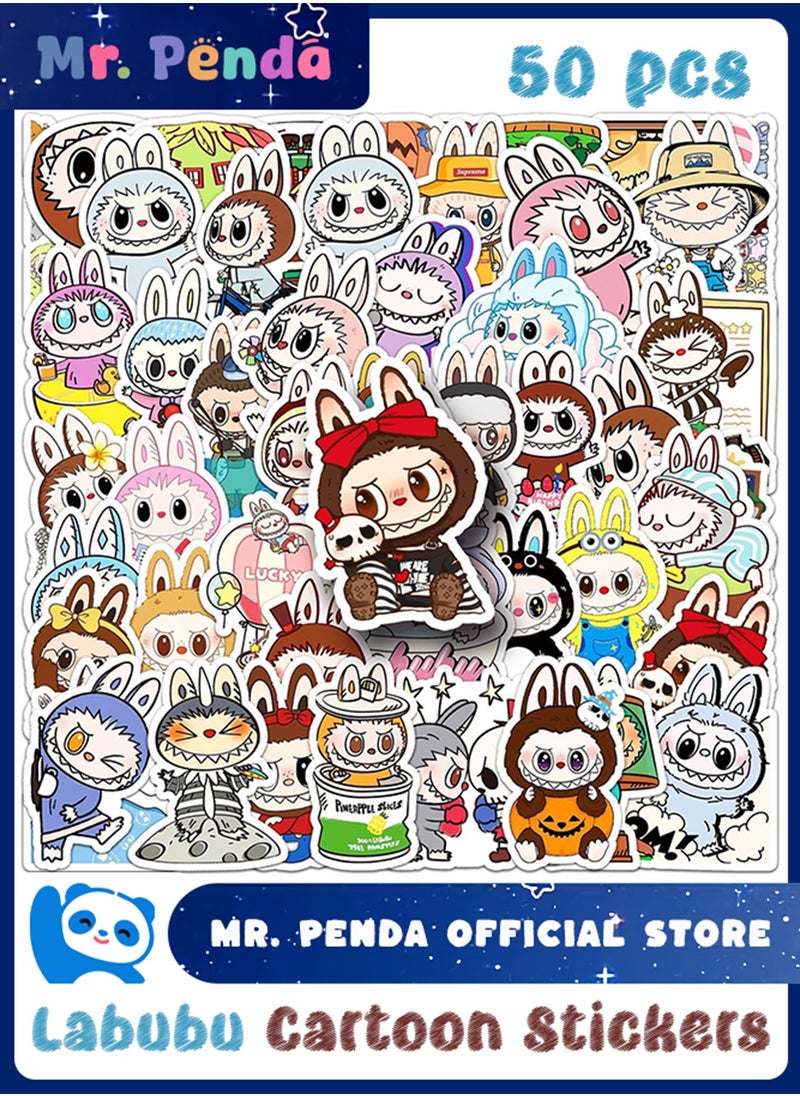 50 Pcs Labubu Cartoon Stickers for Teen Water Bottle, Cool Terror Labubu, Waterproof, Vinyl Decal for Kids Adult Girl Laptop, Skateboard, Phone, Guitar, Travel, Case, Bike Decoration
