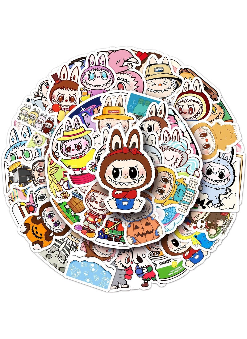 50 Pcs Labubu Cartoon Stickers for Teen Water Bottle, Cool Terror Labubu, Waterproof, Vinyl Decal for Kids Adult Girl Laptop, Skateboard, Phone, Guitar, Travel, Case, Bike Decoration