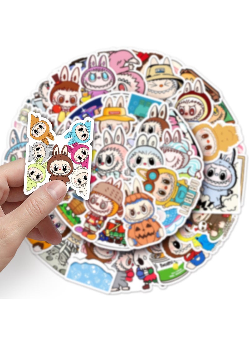 50 Pcs Labubu Cartoon Stickers for Teen Water Bottle, Cool Terror Labubu, Waterproof, Vinyl Decal for Kids Adult Girl Laptop, Skateboard, Phone, Guitar, Travel, Case, Bike Decoration