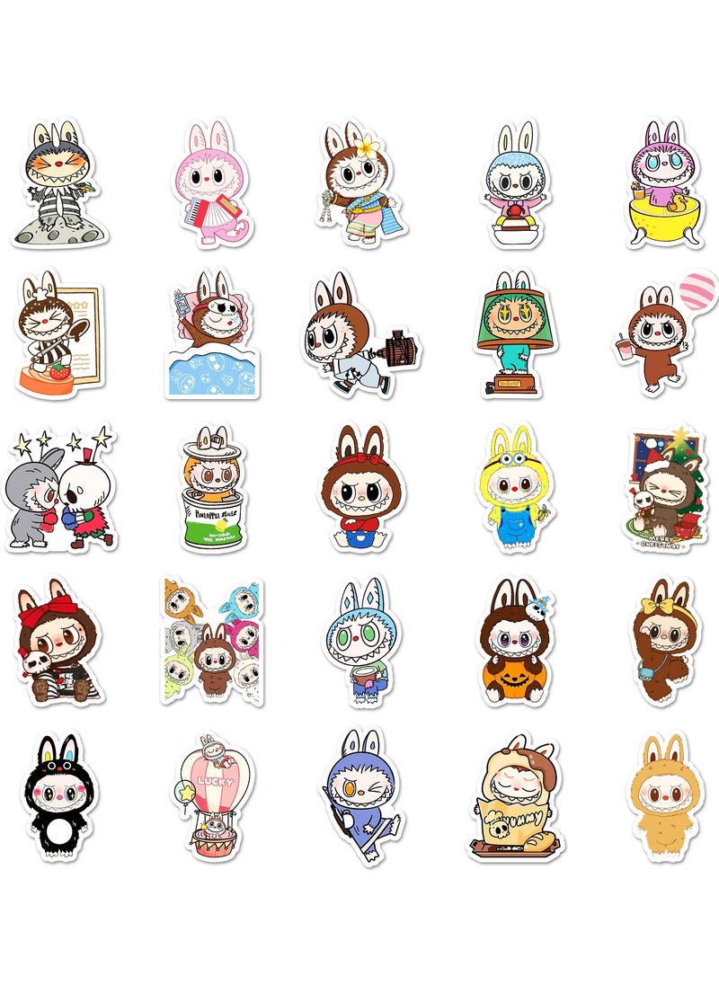 50 Pcs Labubu Cartoon Stickers for Teen Water Bottle, Cool Terror Labubu, Waterproof, Vinyl Decal for Kids Adult Girl Laptop, Skateboard, Phone, Guitar, Travel, Case, Bike Decoration