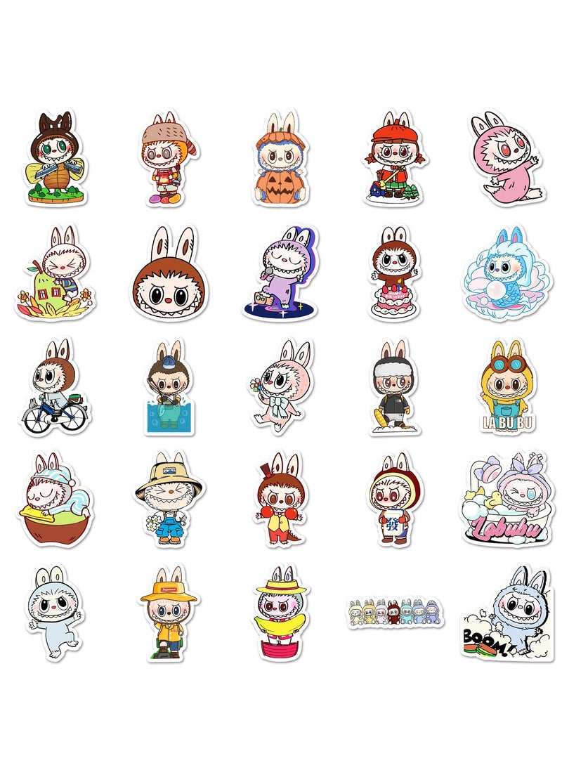 50 Pcs Labubu Cartoon Stickers for Teen Water Bottle, Cool Terror Labubu, Waterproof, Vinyl Decal for Kids Adult Girl Laptop, Skateboard, Phone, Guitar, Travel, Case, Bike Decoration