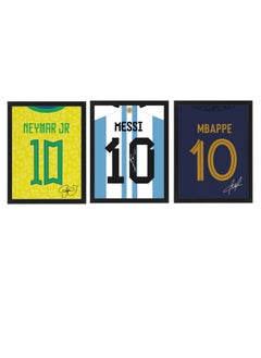 Set of 3, Messi, Neymar and Mbappe Autographed Jersey Poster with Frame 30x40cm