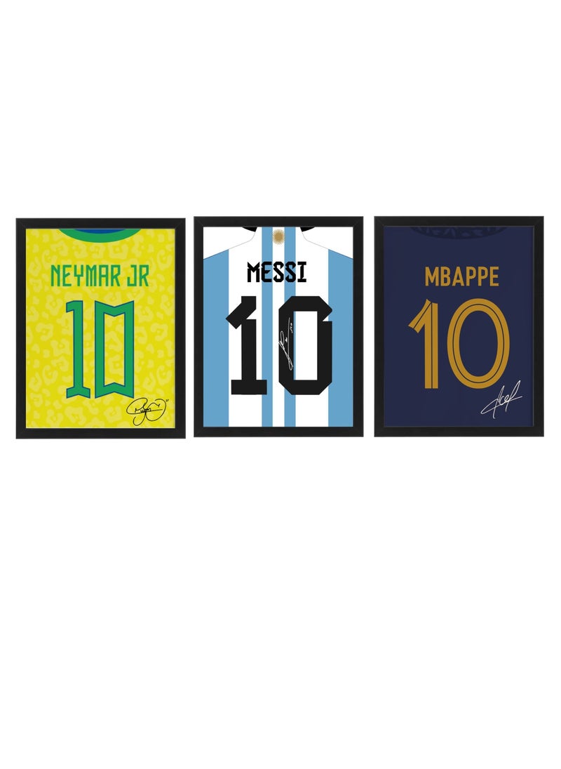 Boomah Accessories - Set of 3, Messi, Neymar and Mbappe Autographed Jersey Poster with Frame 30x40cm - Image 1