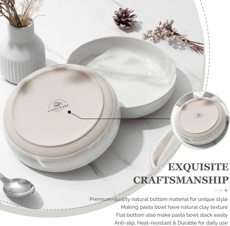 HaWare Pasta Bowls Set of 4 33oz Large Salad Bowls for Home Kitchen Ceramic Serving Plates for Soup Cereal Scratchresistant Wide and Shallow Dinner Bowl Microwave  Dishwasher Safe Milky White - Image 4