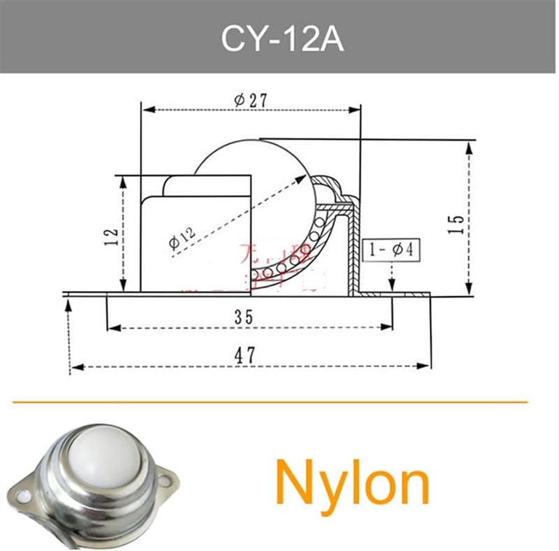 Universal Ball Bearing Furniture Wheel Nylon CY 12A 2Pcs Compression Ball Castor - Image 3