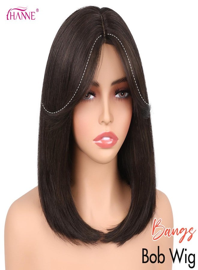 HANNE Bob Wigs for Women 12 Inch Short Brown Wig with Curtain Bangs 3-Row Hand-Tied Lace Glueless Hair Replacement Wig for Cosplay Velma Dora Every Occasion(Brown) - Image 2