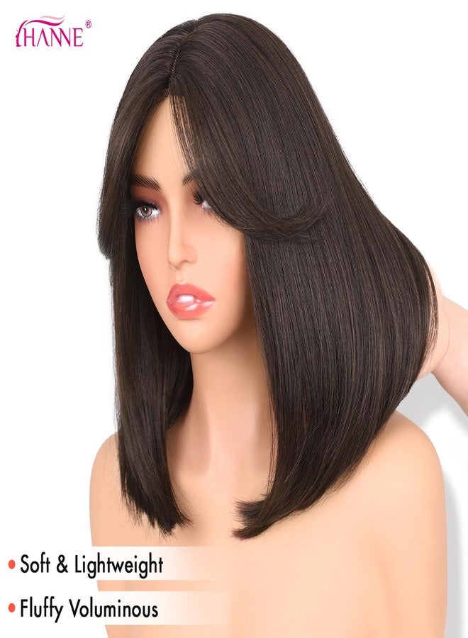 HANNE Bob Wigs for Women 12 Inch Short Brown Wig with Curtain Bangs 3-Row Hand-Tied Lace Glueless Hair Replacement Wig for Cosplay Velma Dora Every Occasion(Brown) - Image 4