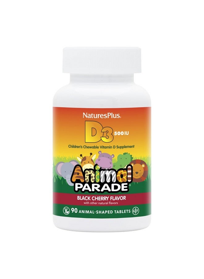 Natures Plus Animal Parade Vitamin D3 Children’s Chewables - Black Cherry Flavor - 90 Animal-Shaped Tablets, Pack of 2 - Gluten Free, Vegetarian, Hypoallergenic - 180 Total Servings - Image 1