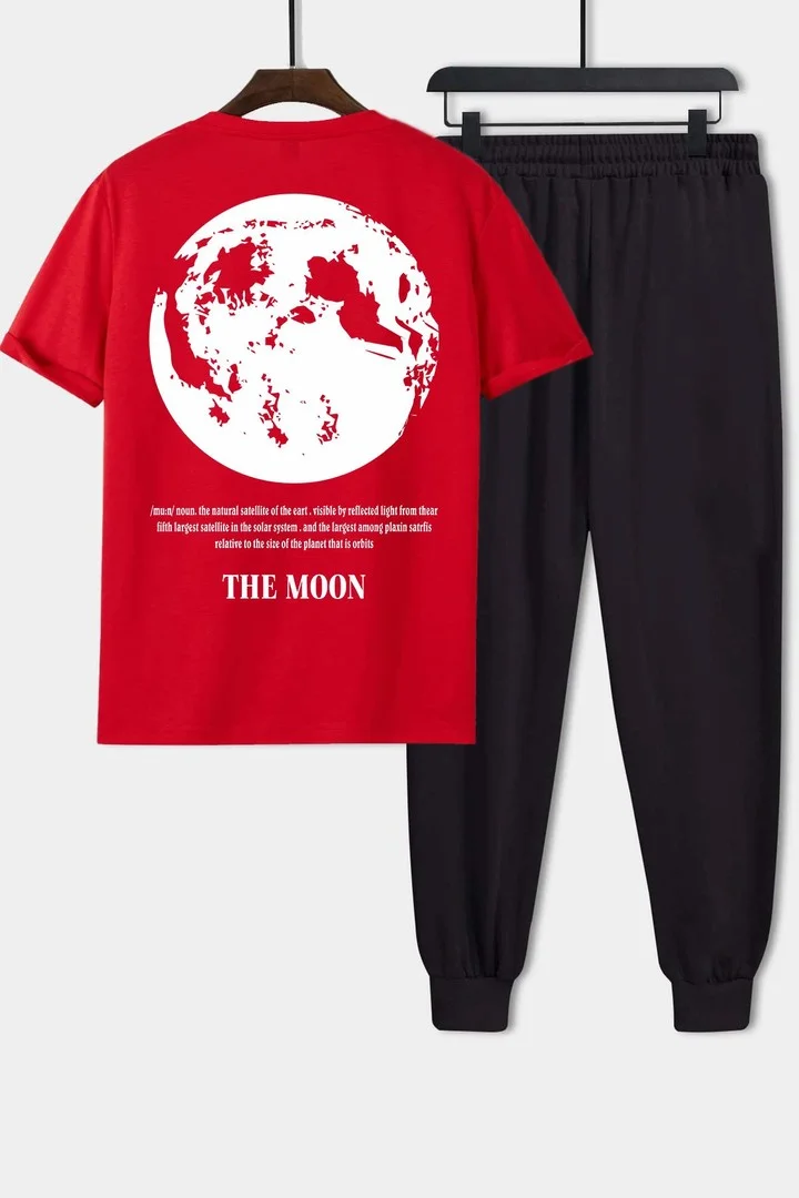 ONLYTRENDWEAR Unisex The Moon Printed 2-Piece Tracksuit Set S.m. Red