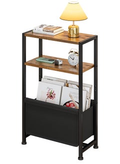 Narrow Side Table, Slim End Tables with Fabric Drawer and Storage, Skinny Table with Magazine Holder for Small Spaces, Thin Sofa Beside Table Nightstand Table for Living Room, Bedroom