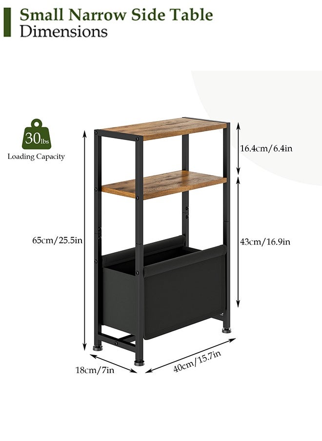 Generic - Narrow Side Table, Slim End Tables with Fabric Drawer and Storage, Skinny Table with Magazine Holder for Small Spaces, Thin Sofa Beside Table Nightstand Table for Living Room, Bedroom - Image 1