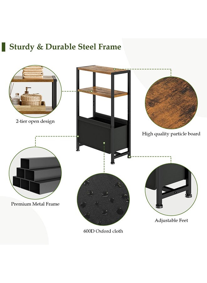 Generic - Narrow Side Table, Slim End Tables with Fabric Drawer and Storage, Skinny Table with Magazine Holder for Small Spaces, Thin Sofa Beside Table Nightstand Table for Living Room, Bedroom - Image 1