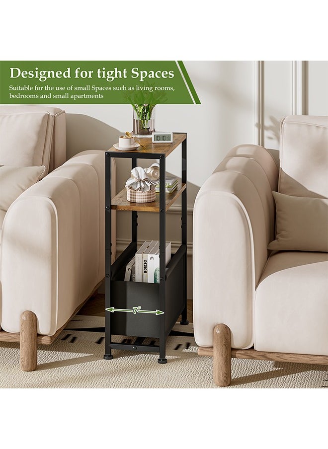 Generic - Narrow Side Table, Slim End Tables with Fabric Drawer and Storage, Skinny Table with Magazine Holder for Small Spaces, Thin Sofa Beside Table Nightstand Table for Living Room, Bedroom - Image 1