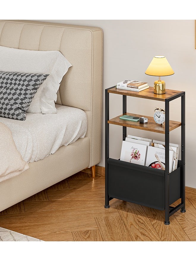 Generic - Narrow Side Table, Slim End Tables with Fabric Drawer and Storage, Skinny Table with Magazine Holder for Small Spaces, Thin Sofa Beside Table Nightstand Table for Living Room, Bedroom - Image 1
