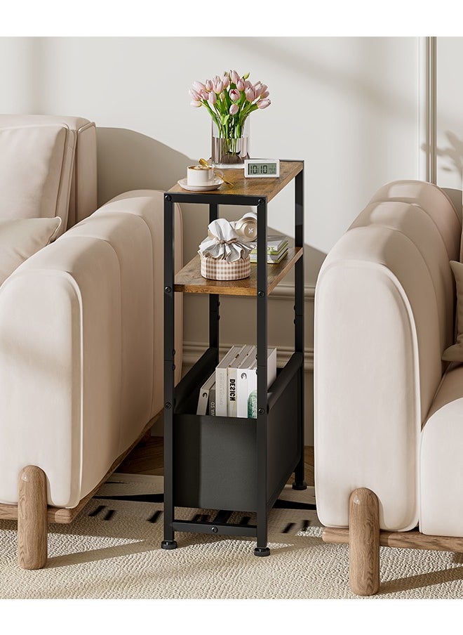 Generic - Narrow Side Table, Slim End Tables with Fabric Drawer and Storage, Skinny Table with Magazine Holder for Small Spaces, Thin Sofa Beside Table Nightstand Table for Living Room, Bedroom - Image 1