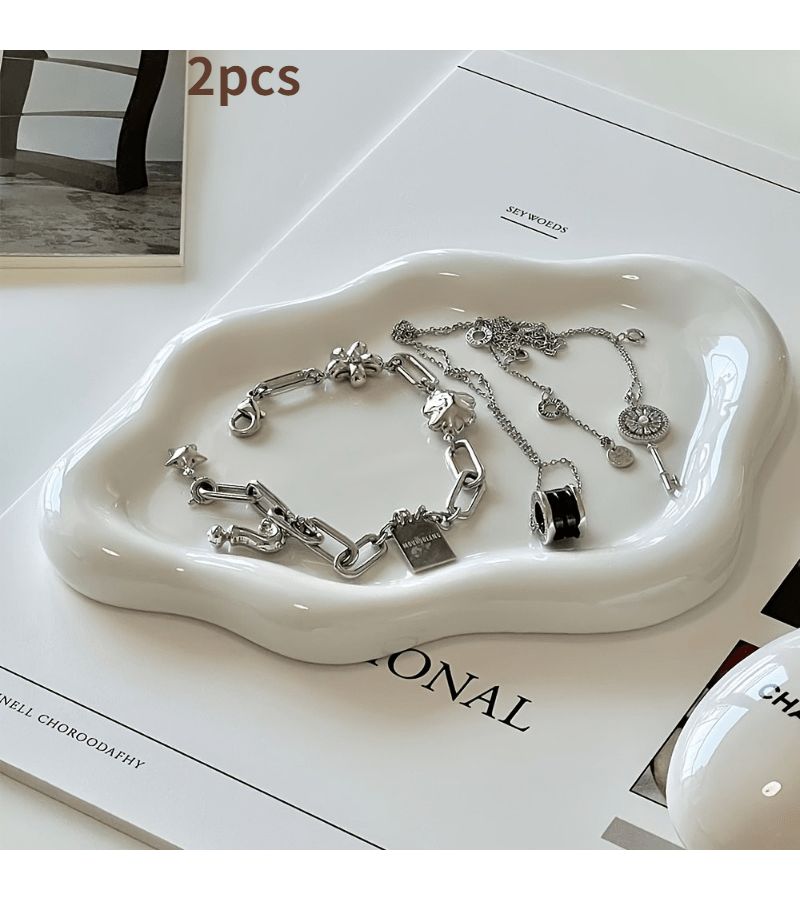 2pcs White Cloud Shaped Jewelry Tray Storage For Cosmetics Keys Small Items - Image 1
