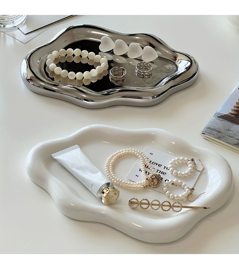 2pcs White Cloud Shaped Jewelry Tray Storage For Cosmetics Keys Small Items - Image 2
