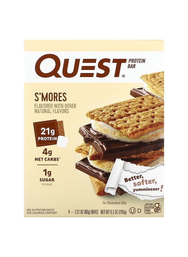 QUEST NUTRITION Quest Nutrition, Protein Bar, S'Mores, 4 Bars, 2.12 oz (60 g) Each 
