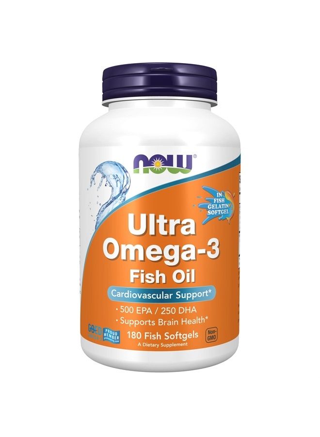 now Supplements, Ultra Omega-3, 500 EPA and 250 DHA, Cardiovascular Support*, 180-Fish Gelatin Softgels - Image 1