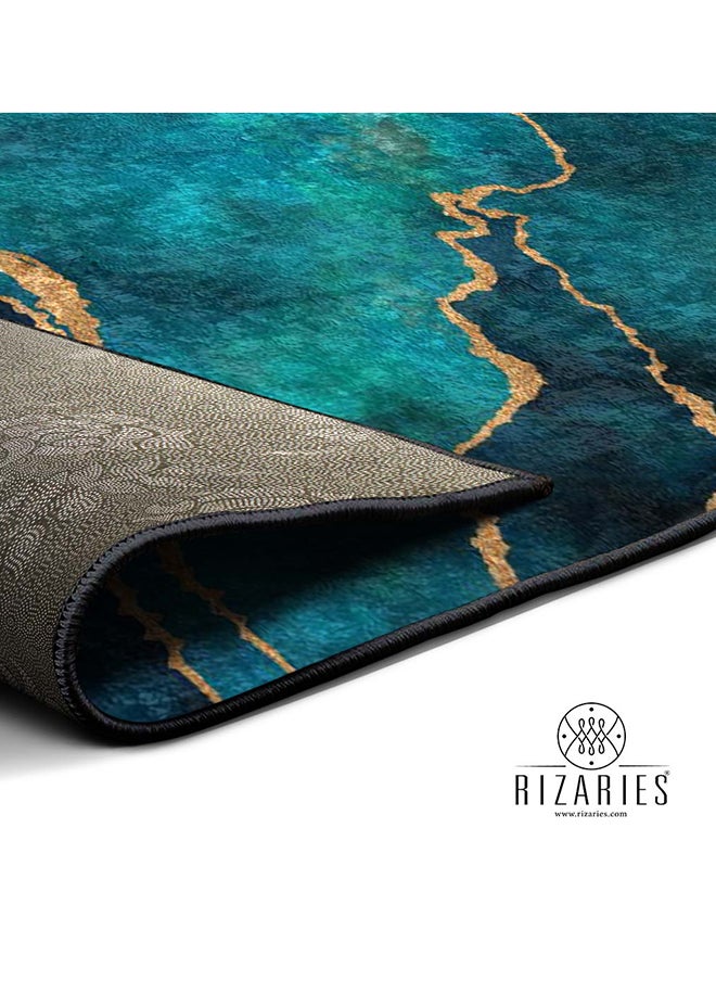 RIZARIES - Sea Green Abstract Centerpiece Rug, Fabric, Rectangle - Image 1