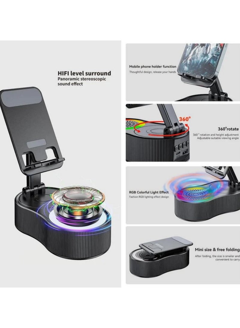 5 in 1 Phone Holder Stand With LED Light Bluetooth Speaker Adjustable Tablet Bracket Support Wireless Loudspeaker 360 Degree Rotating Holder With Lifting Function Power Bank Ambient Light - Image 4