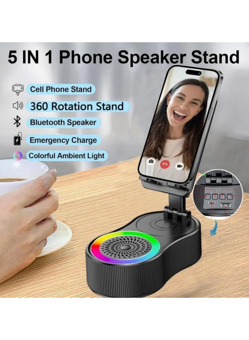 5 in 1 Phone Holder Stand With LED Light Bluetooth Speaker Adjustable Tablet Bracket Support Wireless Loudspeaker 360 Degree Rotating Holder With Lifting Function Power Bank Ambient Light - Image 5