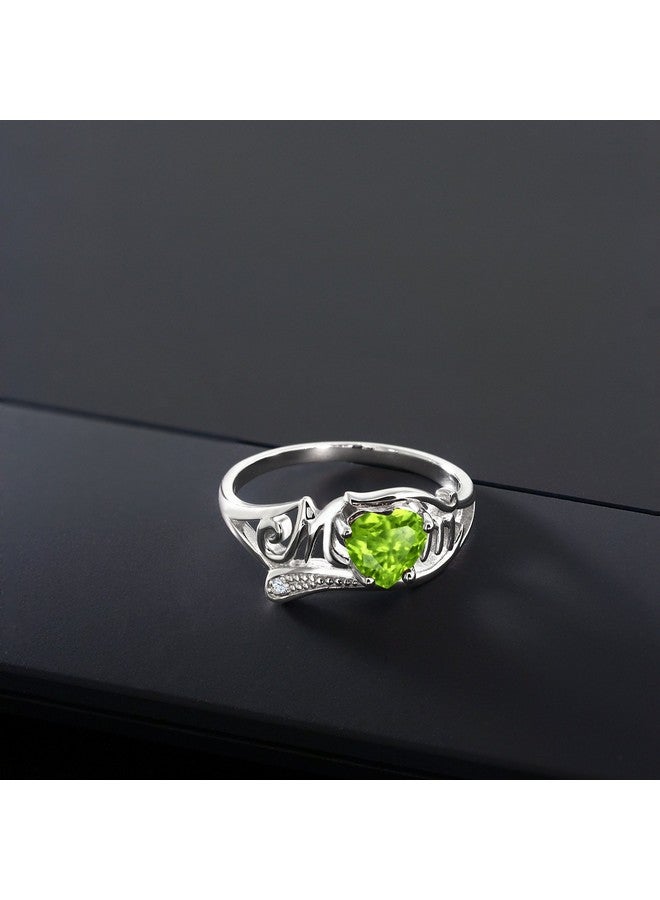 GEM STONE KING خاتم عيد الأم على شكل قلب من الفضة الإسترلينية 925 مع حجر بيريودوت الأخضر (0.52 قيراط وزن إجمالي) (المقاس 5) - Image 4
