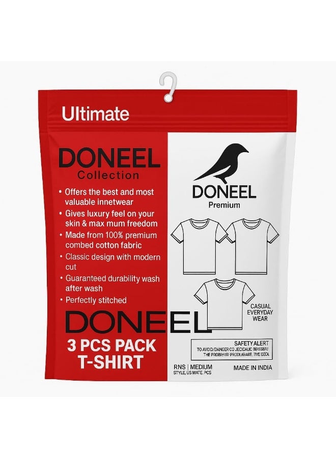Doneel DONEEL Premium Men's T-Shirt, 100% Combed Cotton, 3-Pack, White, undershirt, Size 2XL  - Image 3
