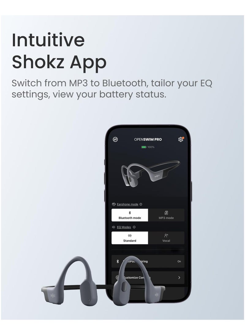 شوكز سماعات رأس رياضية بتقنية توصيل العظام OpenSwim Pro، مقاومة للماء IP68، سماعات أذن لاسلكية مفتوحة مع بلوتوث 5.4، سعة تخزين MP3 32GB، ميكروفونات لإلغاء الضوضاء، 9 ساعات من وقت التشغيل للجري والسباحة - Image 3