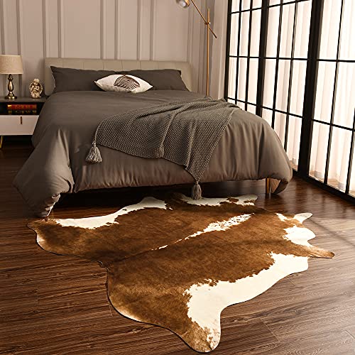 BENRON Premium Faux Cowhide Rug, Cow Print, Rustic Western Rugs for Living Room Bedroom, Irregular Animal Skin Hides, 4.6 x 5.2ft, Anti-Skid Cool Carpets for Cowboy Cowgirl Home Decor, Khaki Brown - Image 3